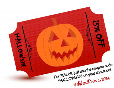 25% OFF COUPON, USE CODE HALLOW33N, valid thru Oct 31st, 2012