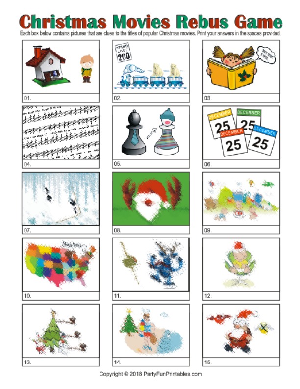 Printable Christmas Rebus Game Christmas Movie Picture Puzzles